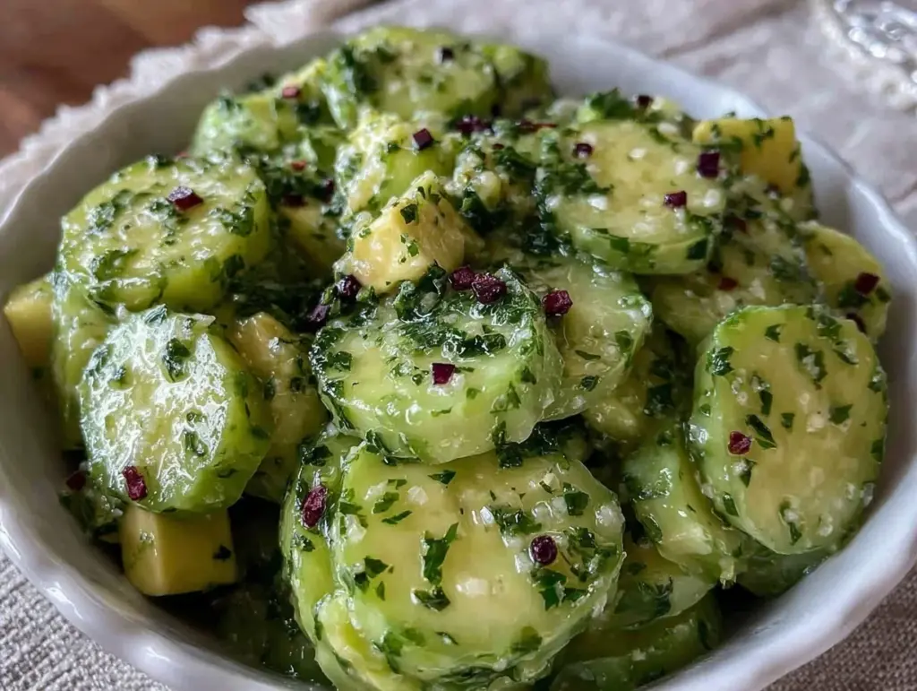 fresh cold cucumber avocado salad - featured image