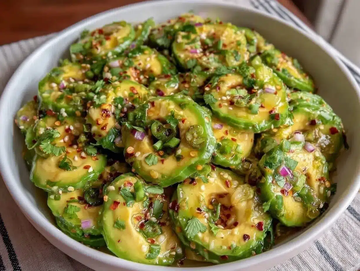 fresh cold cucumber avocado salad preparation steps