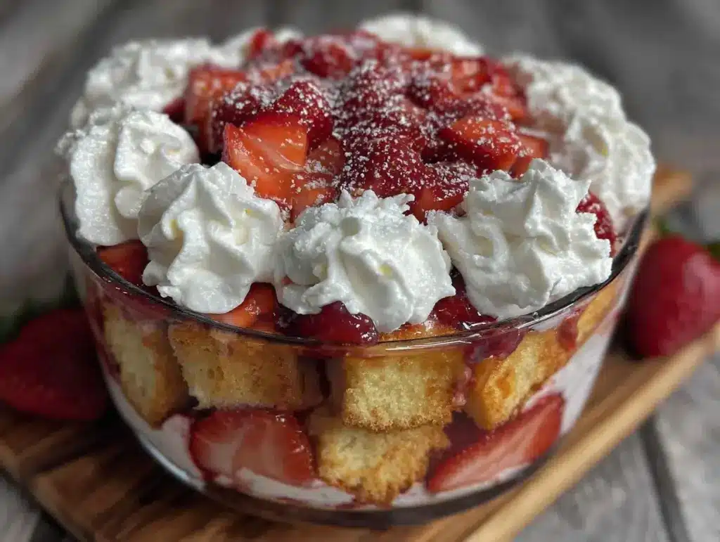 fresh red white and blue strawberry shortcake trifle - featured image