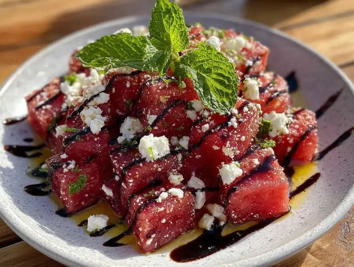 fresh watermelon feta salad preparation steps