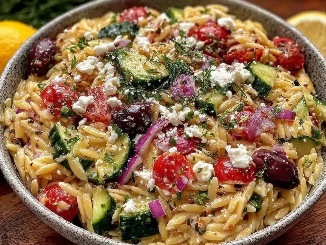 Greek Orzo Pasta Salad preparation steps