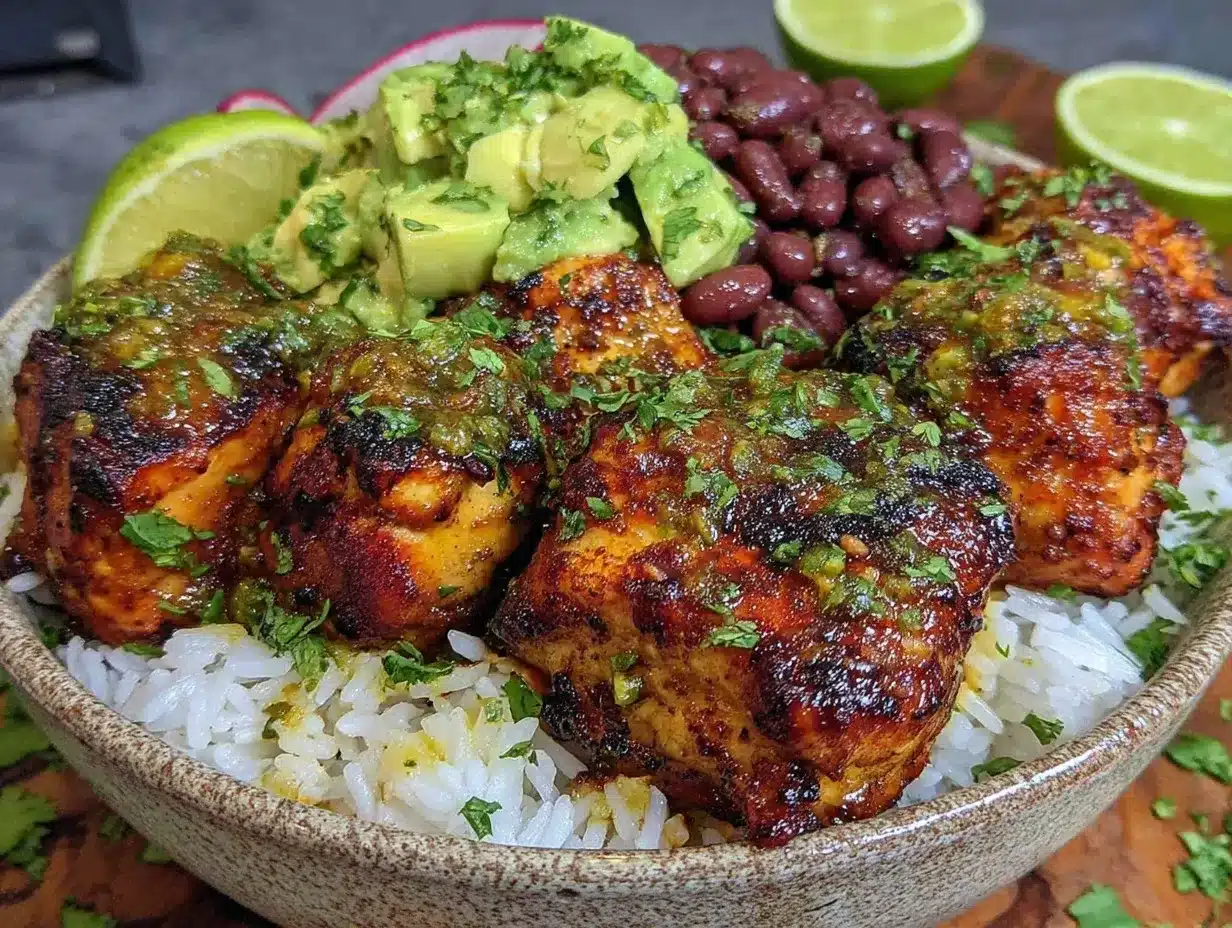 healthy comida bowls de pollo con arroz y frijoles preparation steps