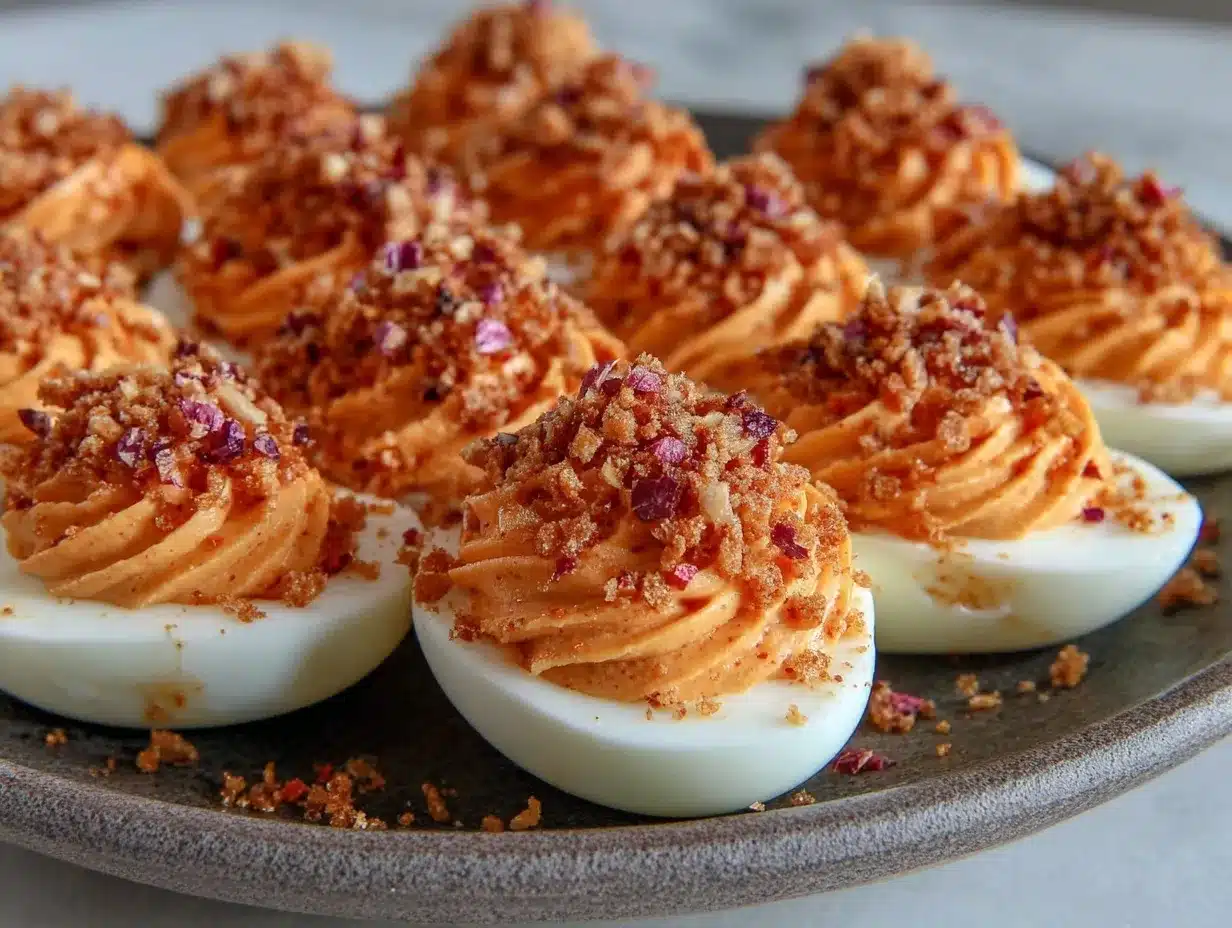 Korean gochujang deviled eggs preparation steps
