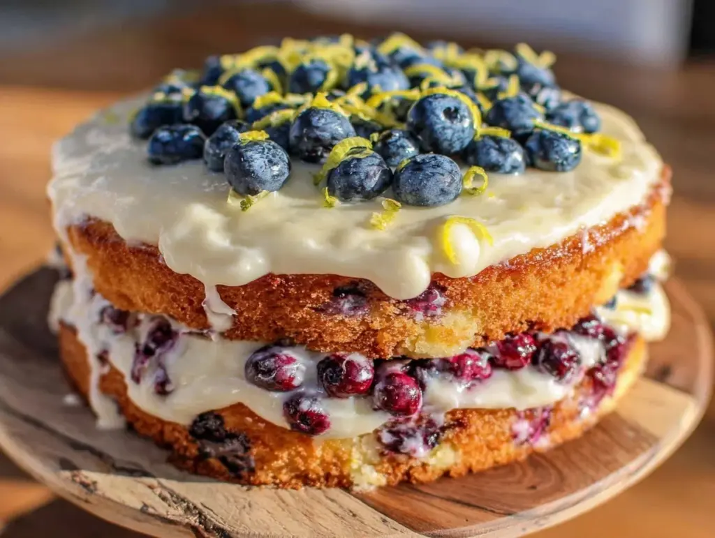 lemon blueberry layer cake - featured image