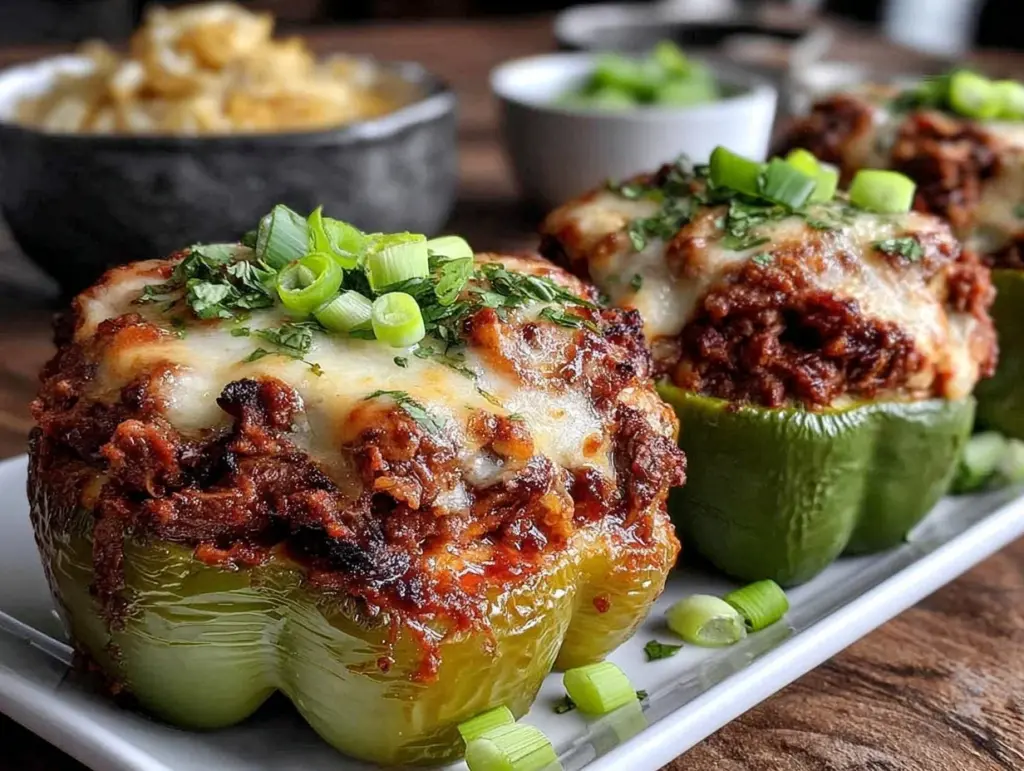 low carb philly cheesesteak stuffed peppers - featured image