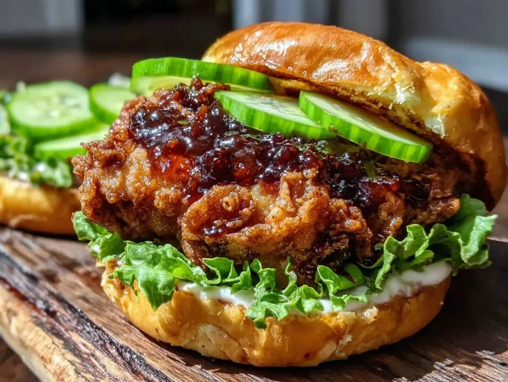miso honey fried chicken sandwich - featured image