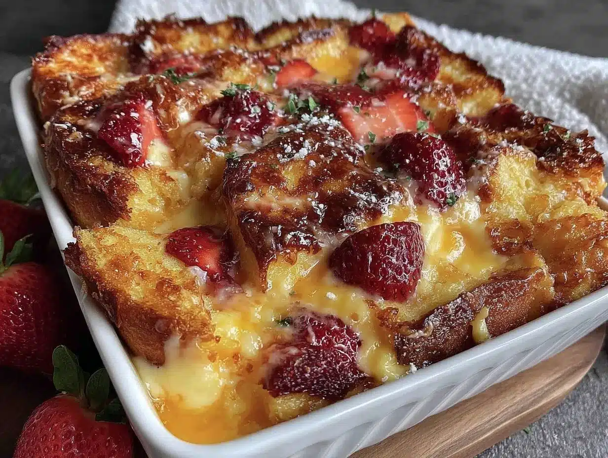 overnight strawberry cream cheese french toast bake preparation steps
