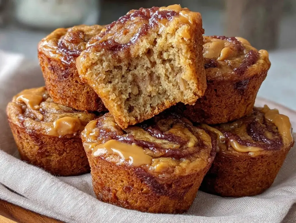 peanut butter swirl banana bread muffins - featured image
