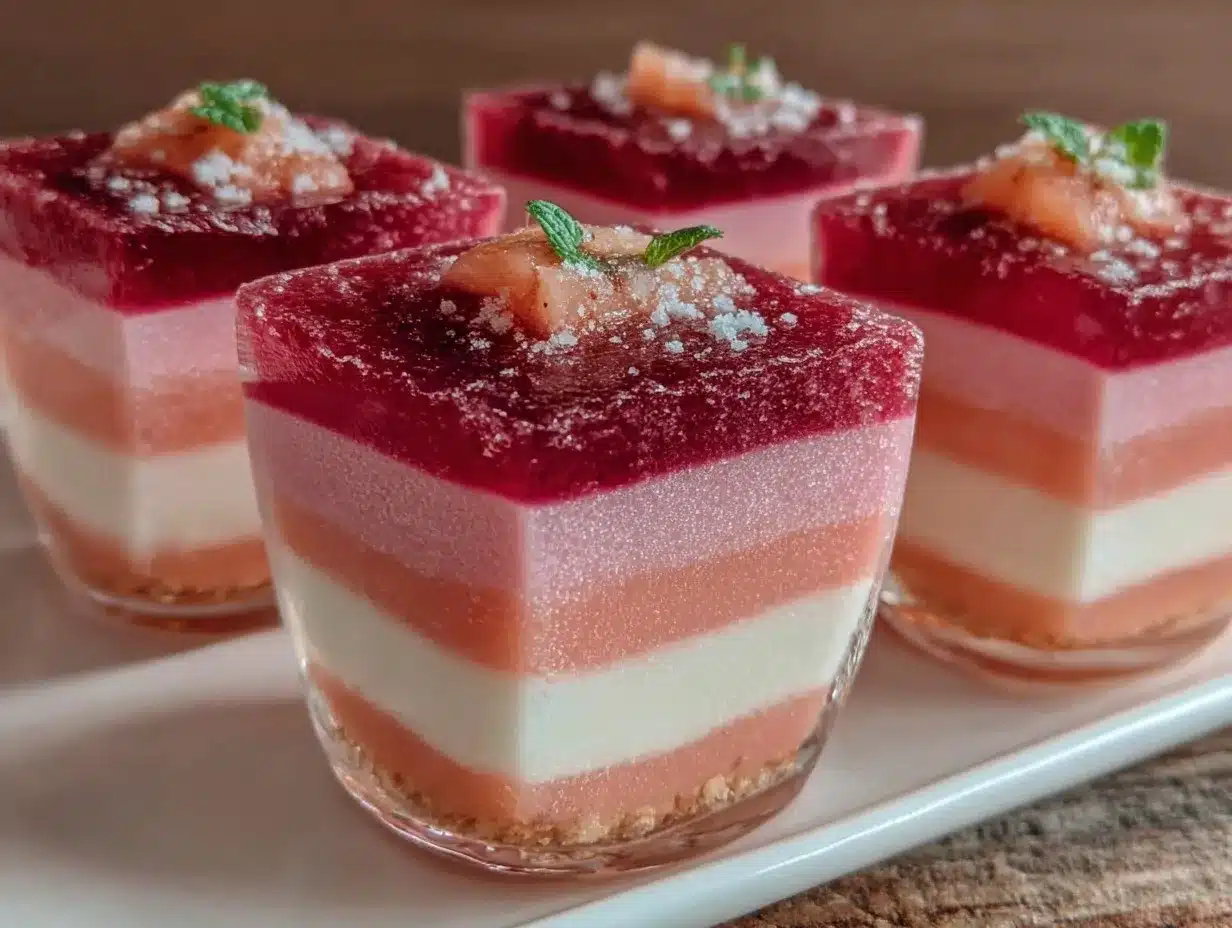 pink gelatin jello layered dessert cups preparation steps