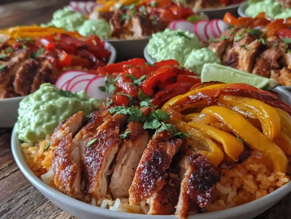 sheet pan chicken fajita meal prep bowls preparation steps