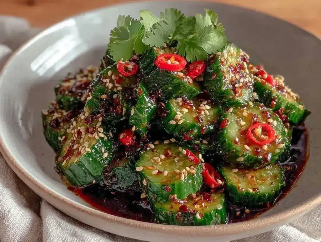 spicy asian smashed cucumber salad - featured image