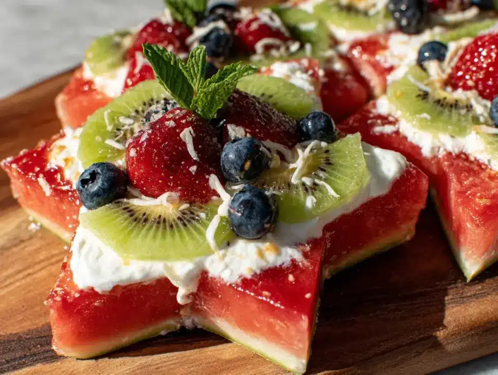 star-shaped watermelon fruit pizza - featured image