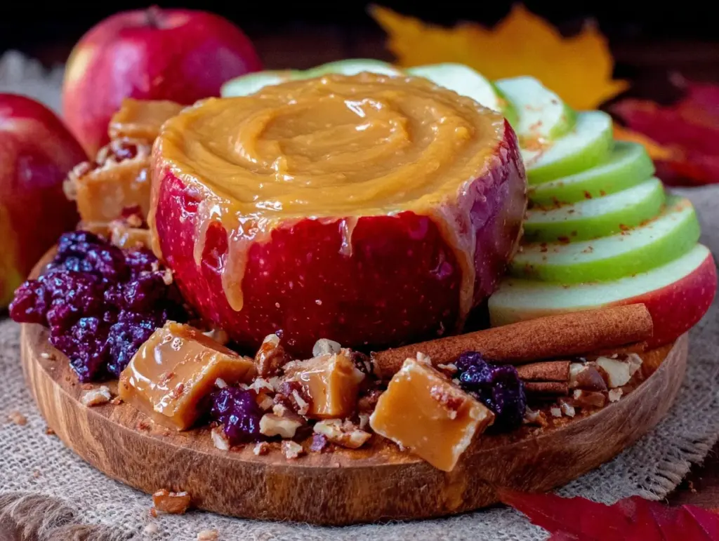 apple shaped caramel apple dip board - featured image