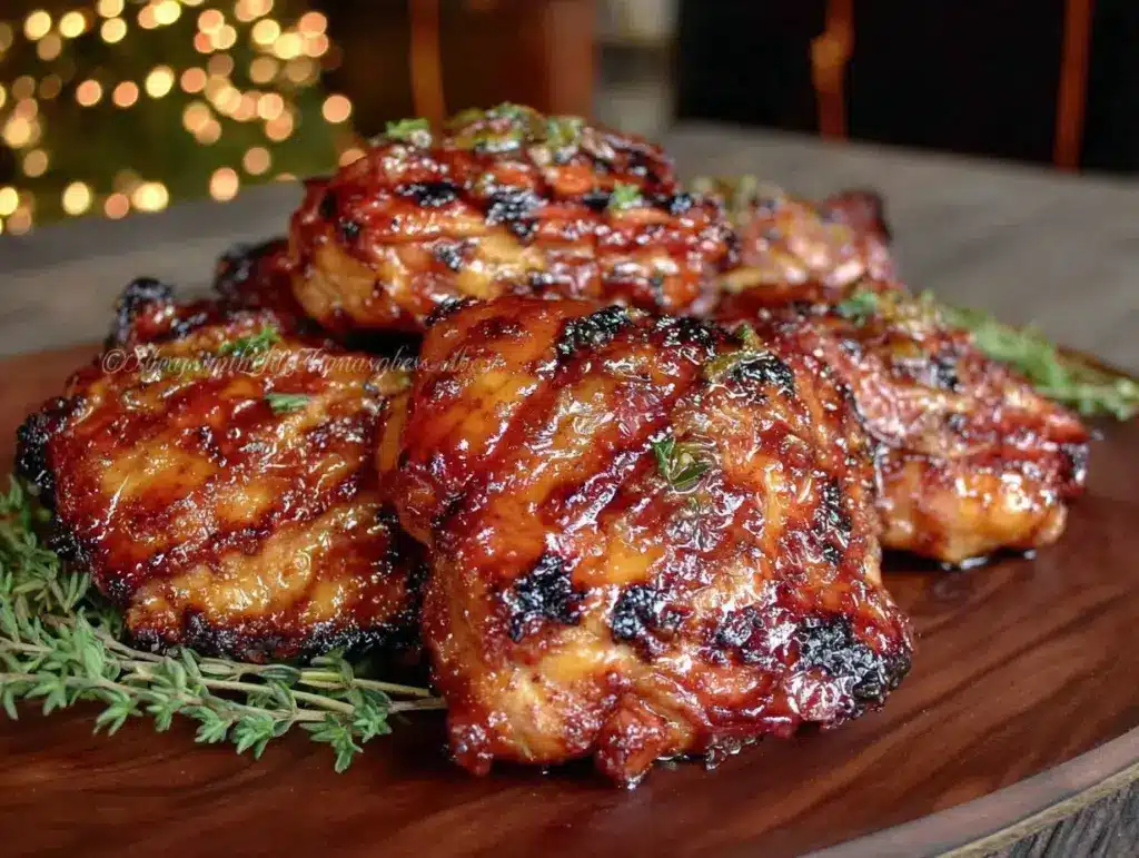 apricot honey dijon grilled chicken thighs - featured image
