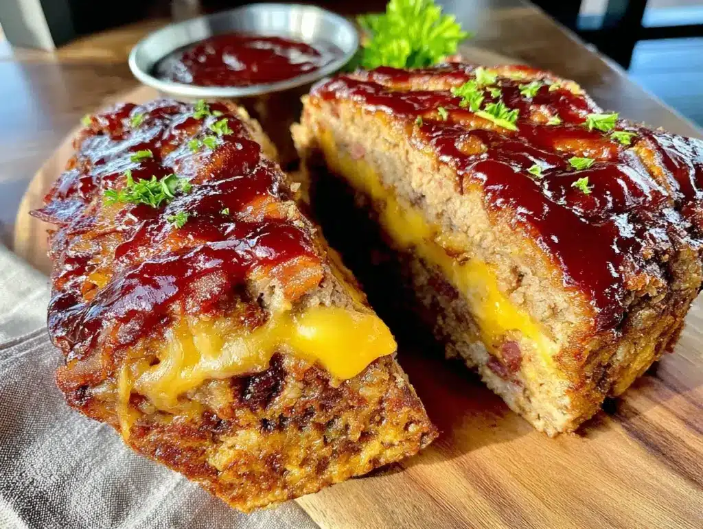 BBQ bacon cheeseburger stuffed meatloaf - featured image