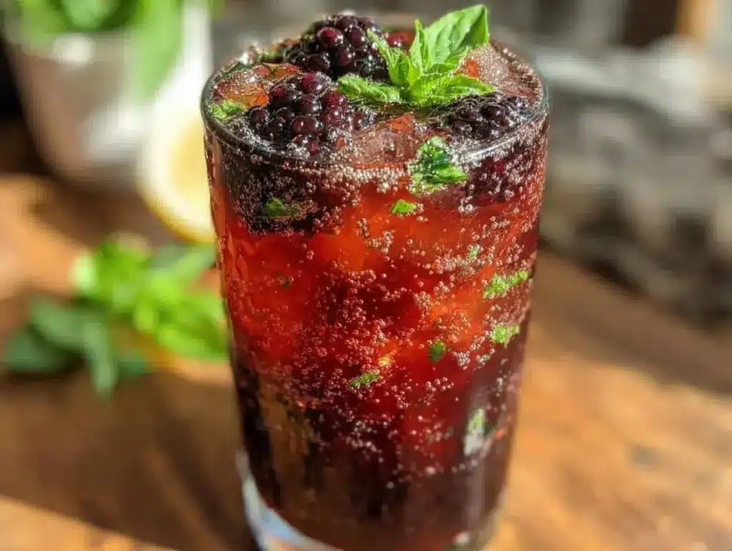 blackberry basil lemonade mocktail - featured image