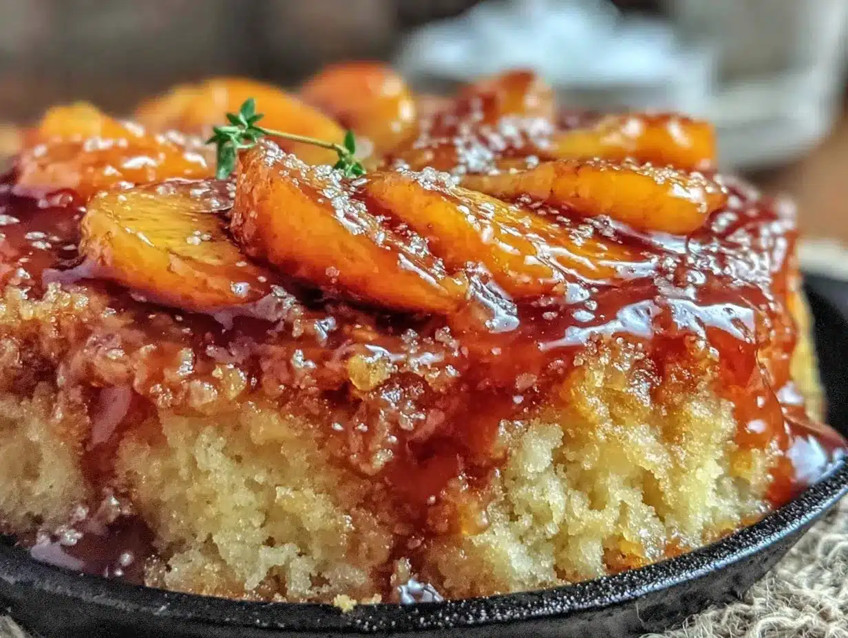 brown butter peach upside-down skillet cake preparation steps