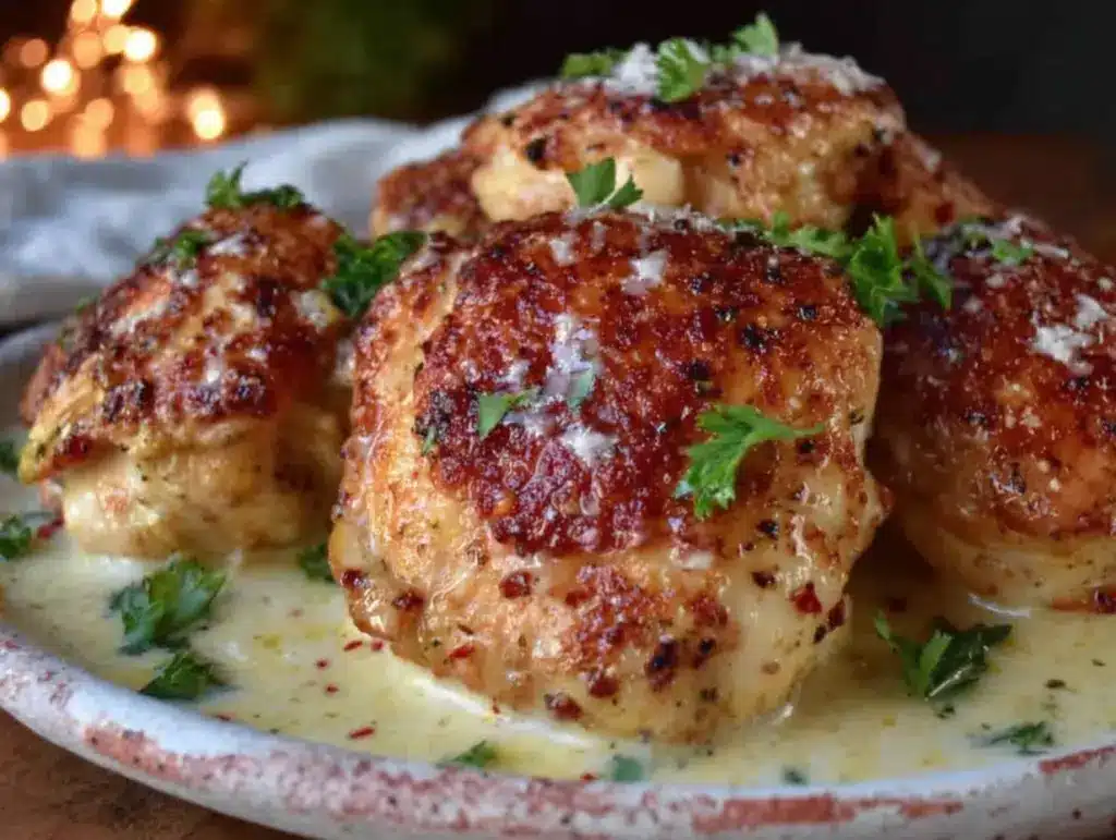 creamy garlic parmesan chicken thighs - featured image