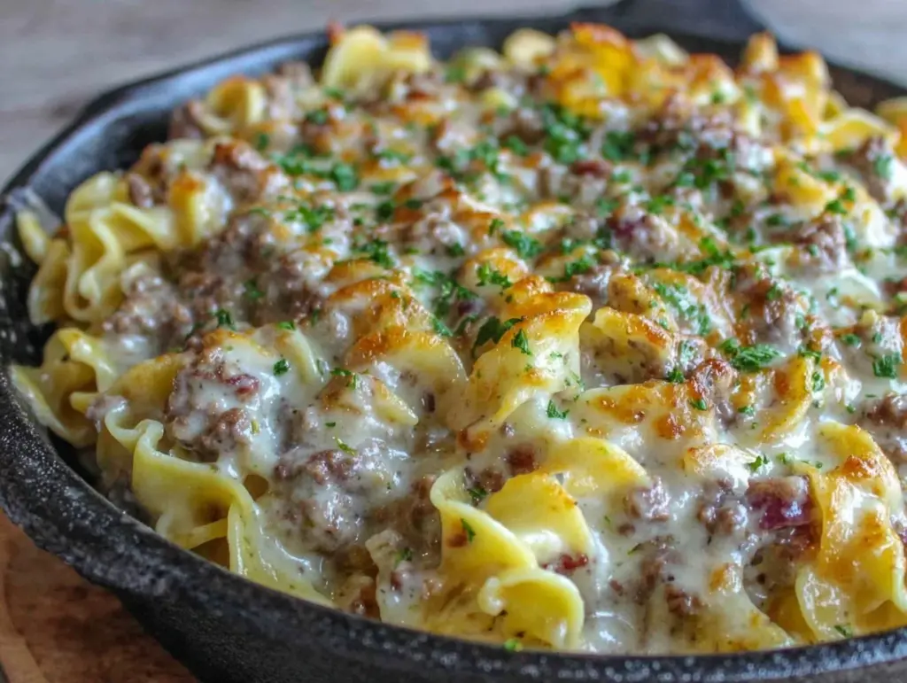 creamy ground beef skillet pasta - featured image