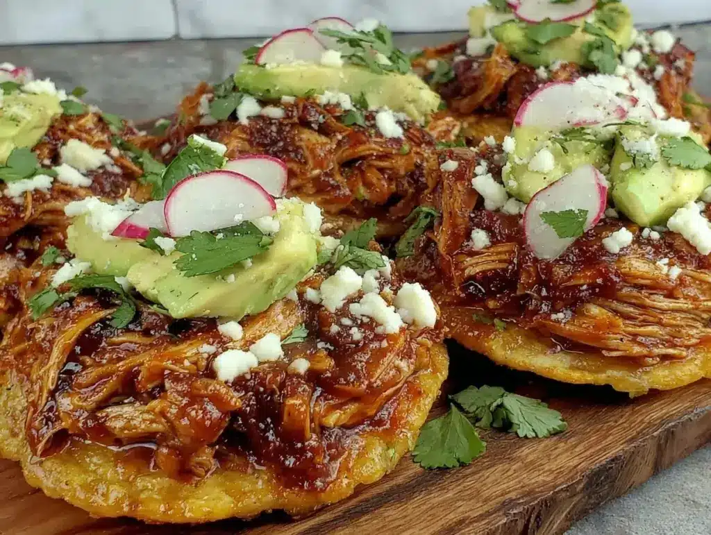 crispy spicy chicken tinga tostadas - featured image