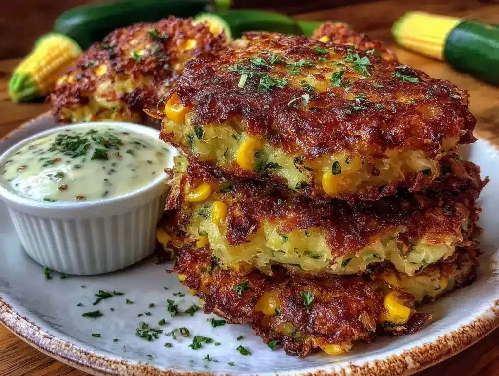 crispy zucchini corn fritters - featured image