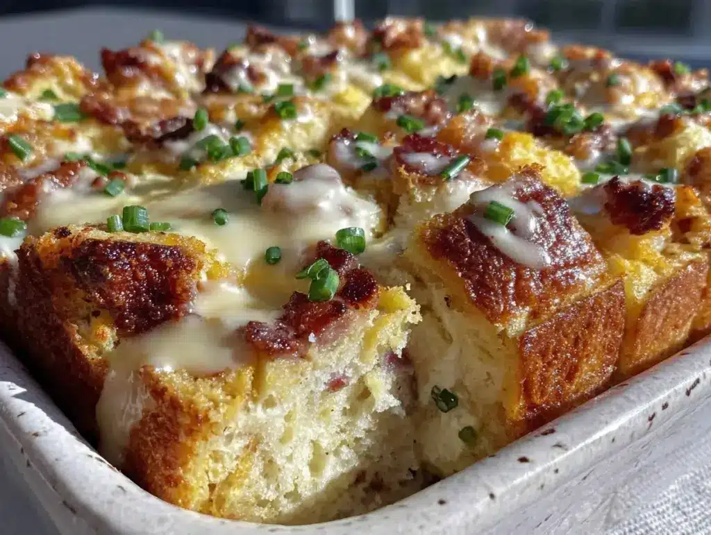 easy one-pan eggs benedict casserole - featured image