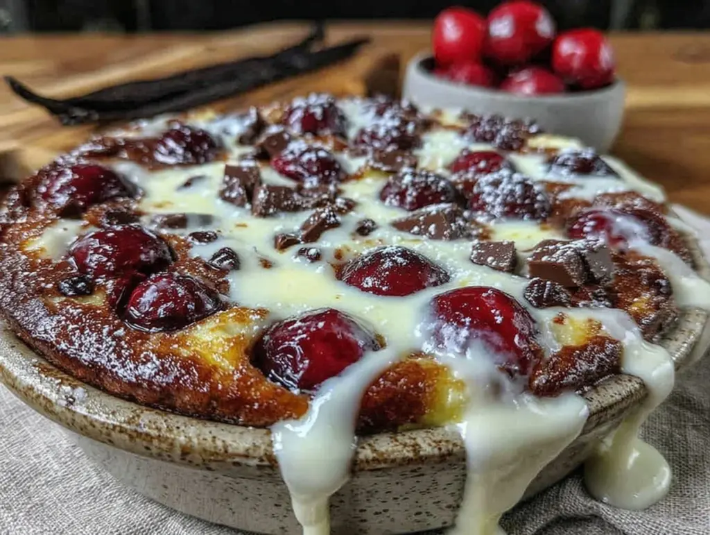 fresh cherry chocolate clafoutis - featured image