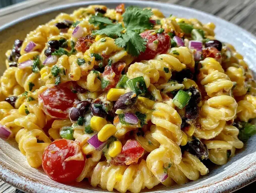 fresh cowboy caviar pasta salad - featured image