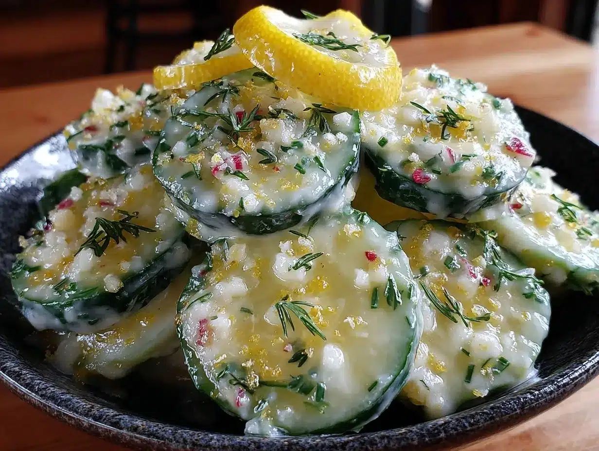 fresh creamy lemon dill cucumber salad preparation steps