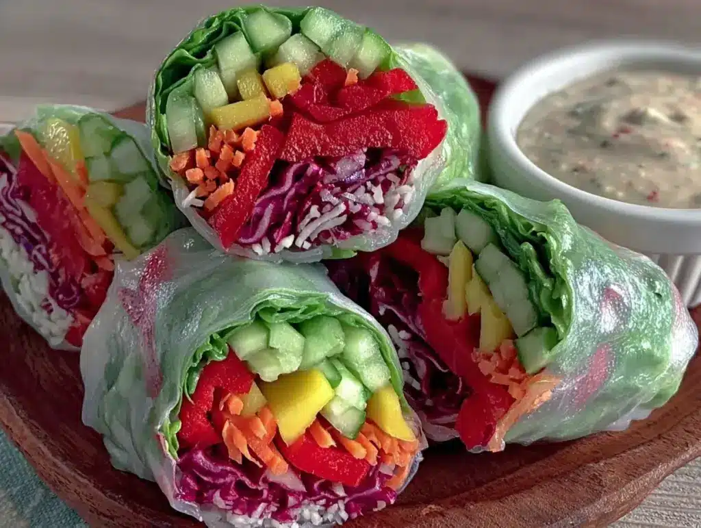 fresh rainbow veggie crystal spring rolls - featured image