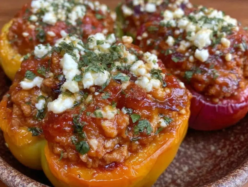 Mediterranean ground turkey stuffed bell peppers - featured image