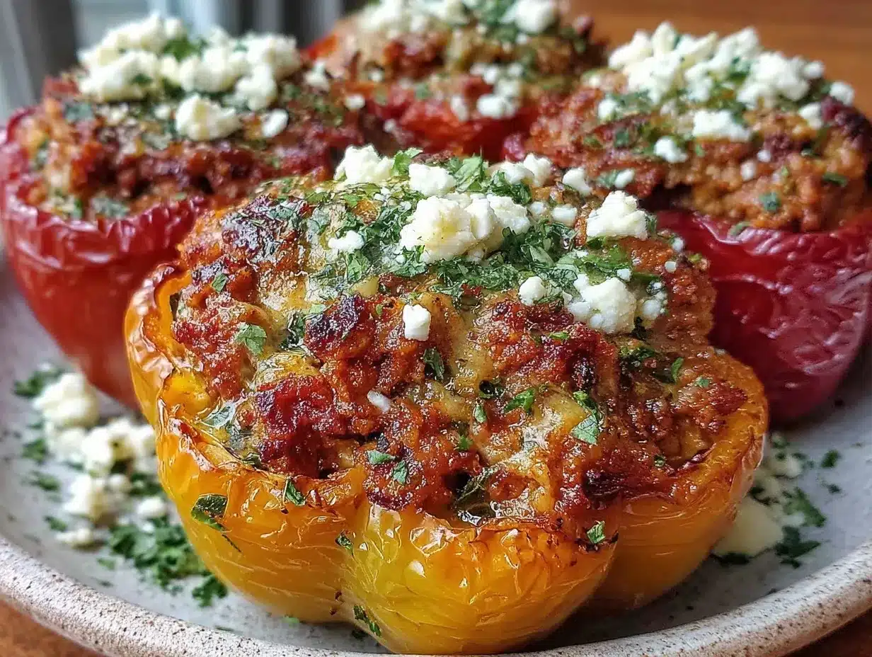 Mediterranean ground turkey stuffed bell peppers preparation steps