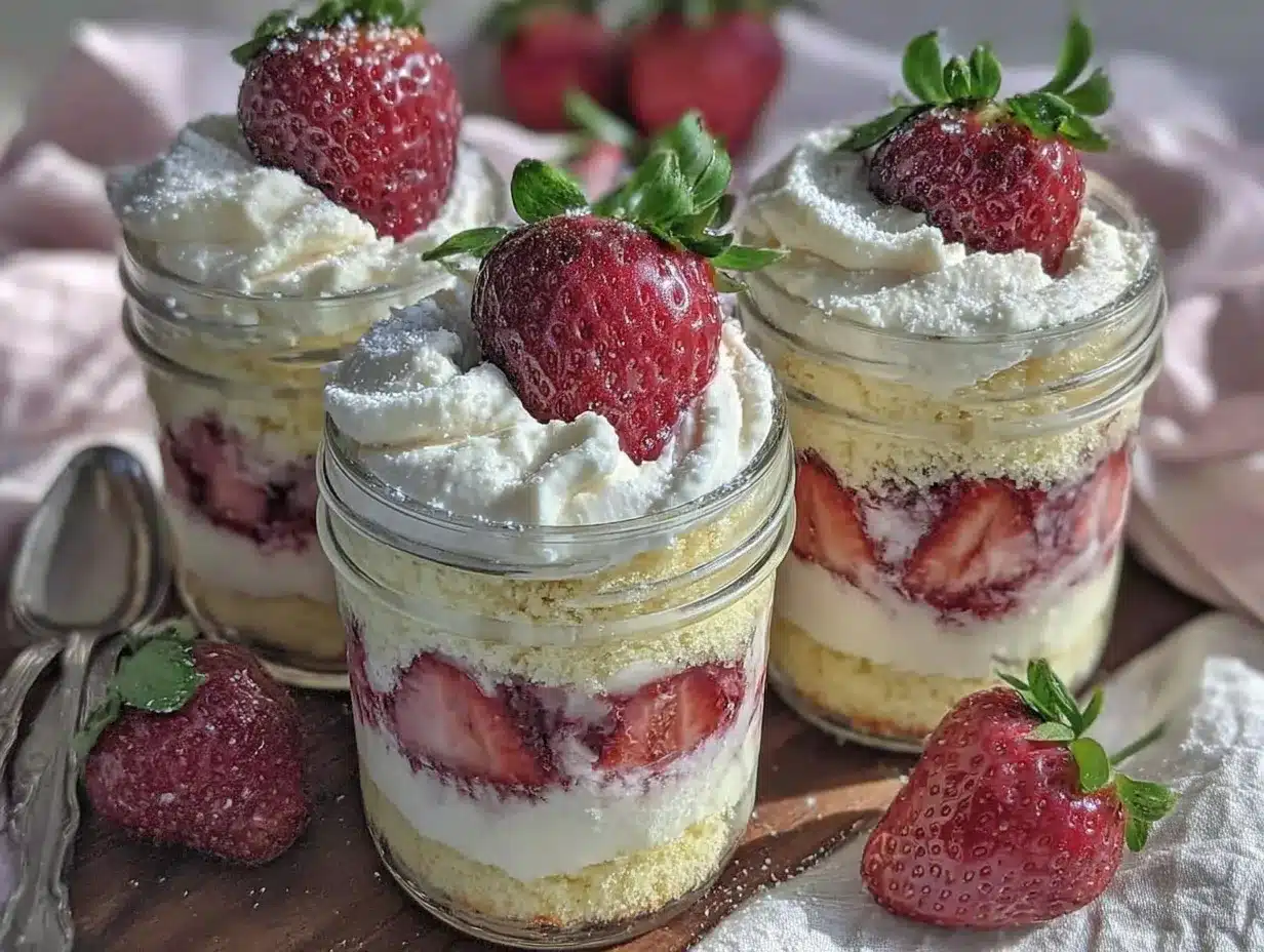 mini strawberry shortcake mason jar trifles preparation steps