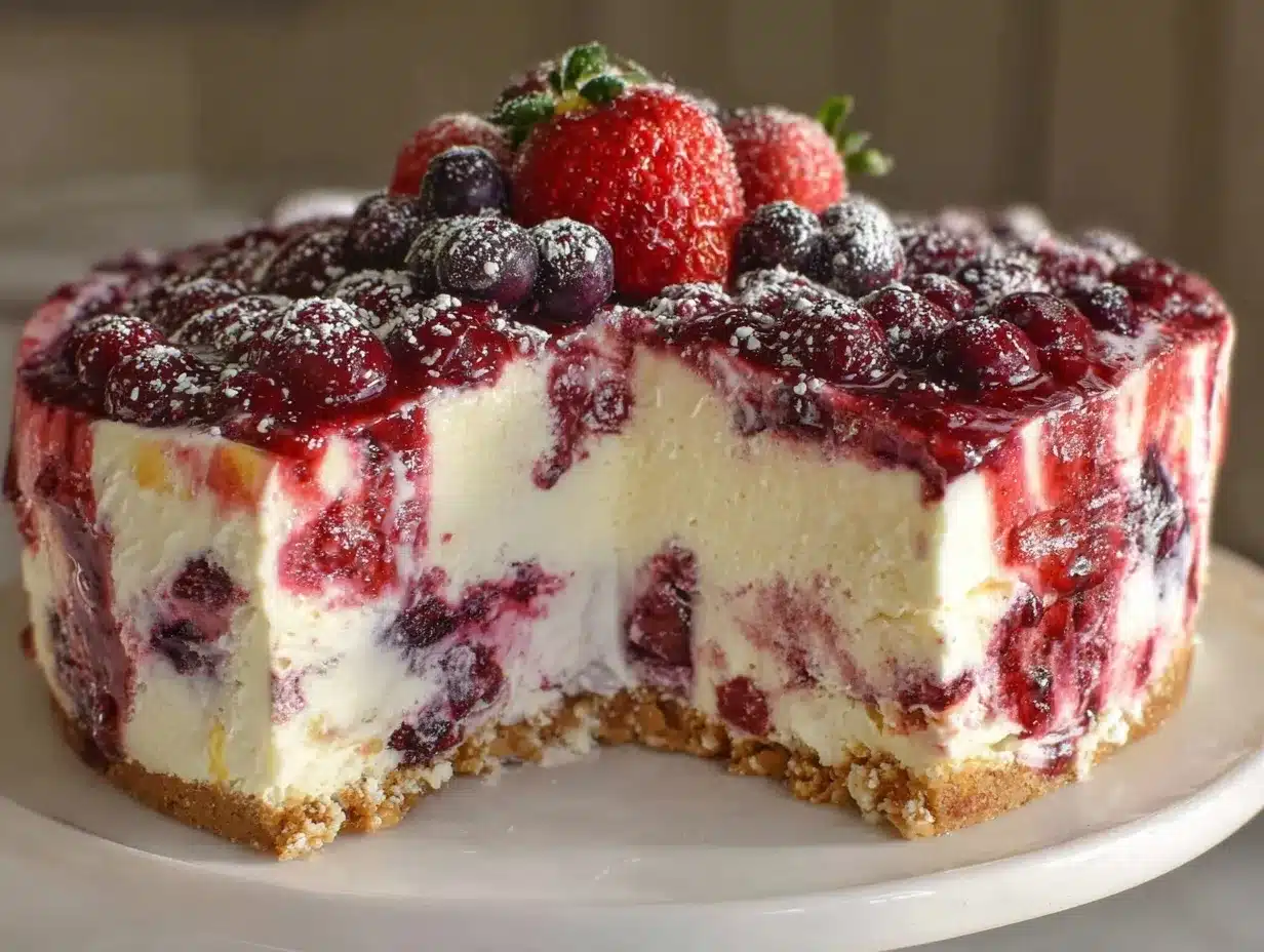 no-churn strawberry blueberry swirl ice cream cake preparation steps