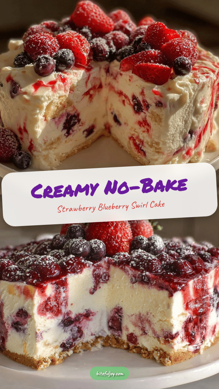 no-churn strawberry blueberry swirl ice cream cake recipe