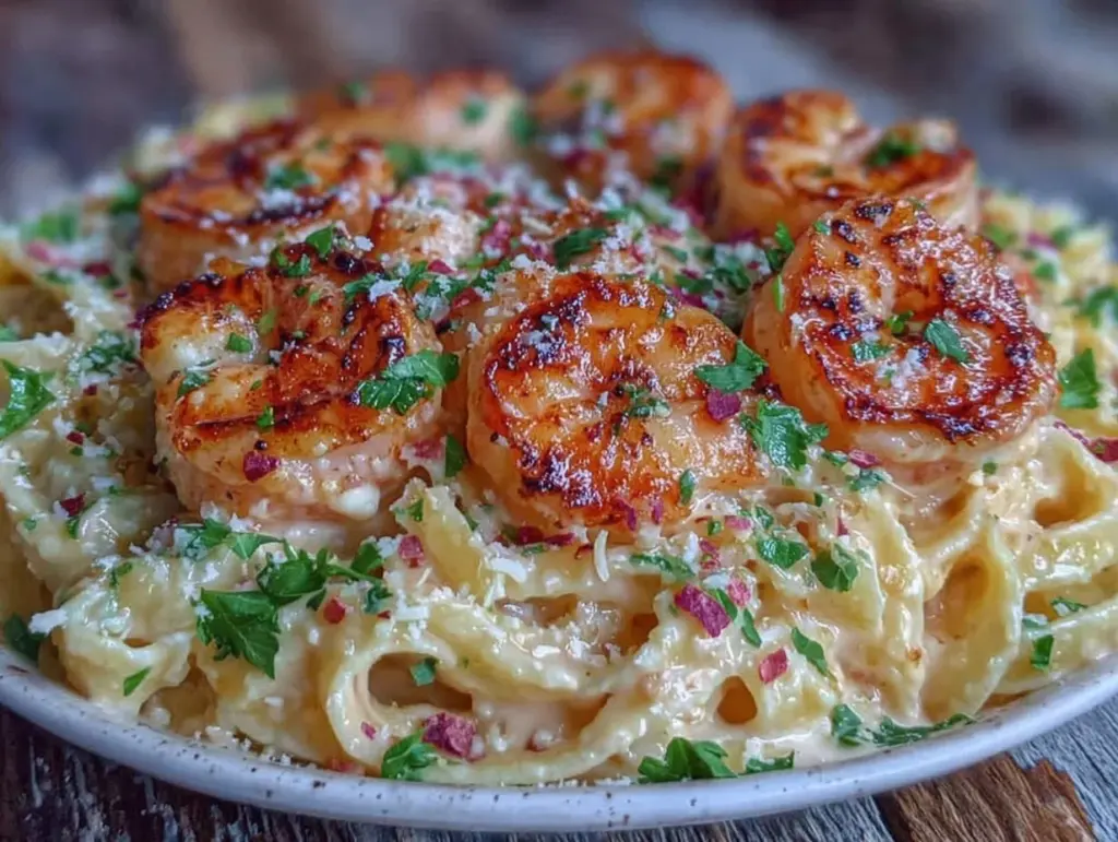 quick single serve shrimp alfredo pasta recipe - featured image