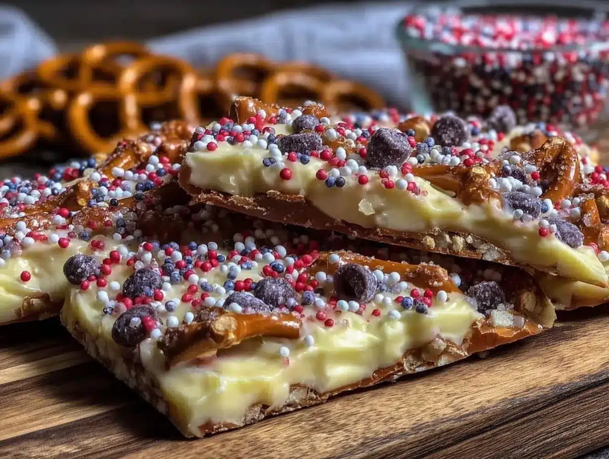 red white and blue pretzel bark preparation steps