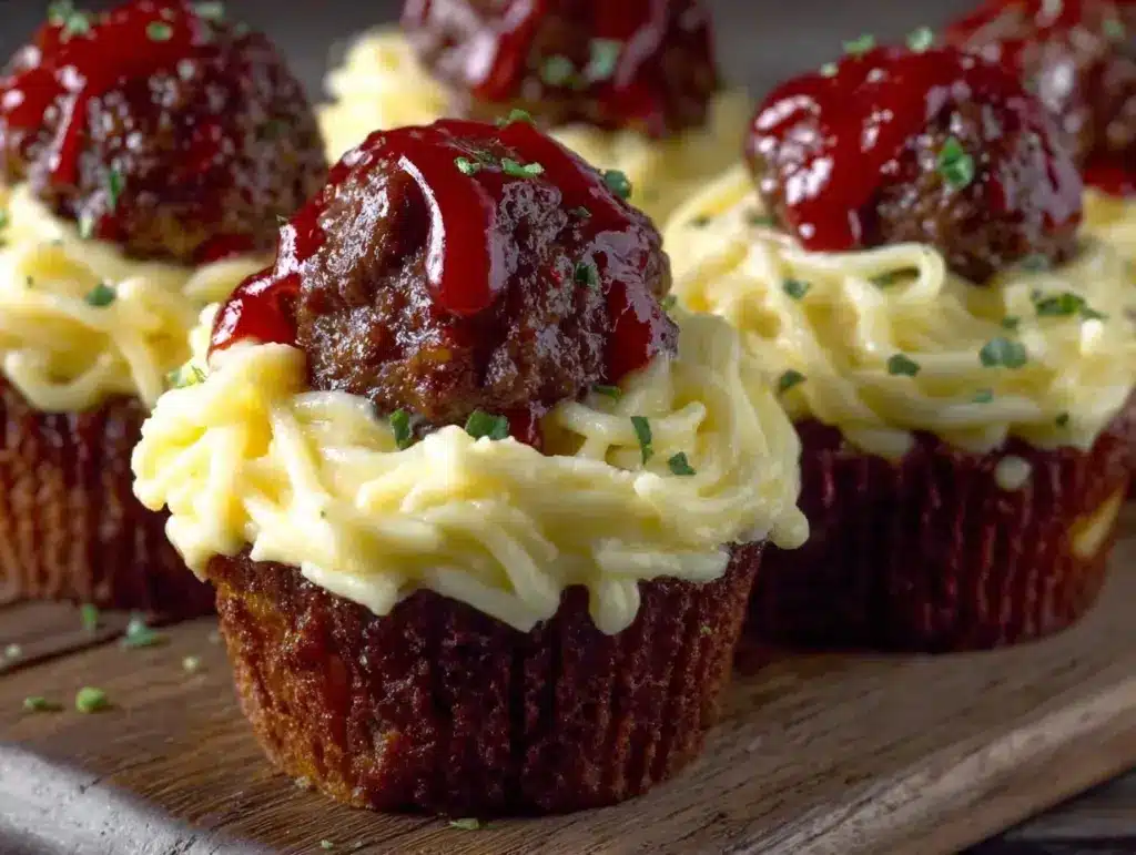 spaghetti and meatball cupcakes - featured image
