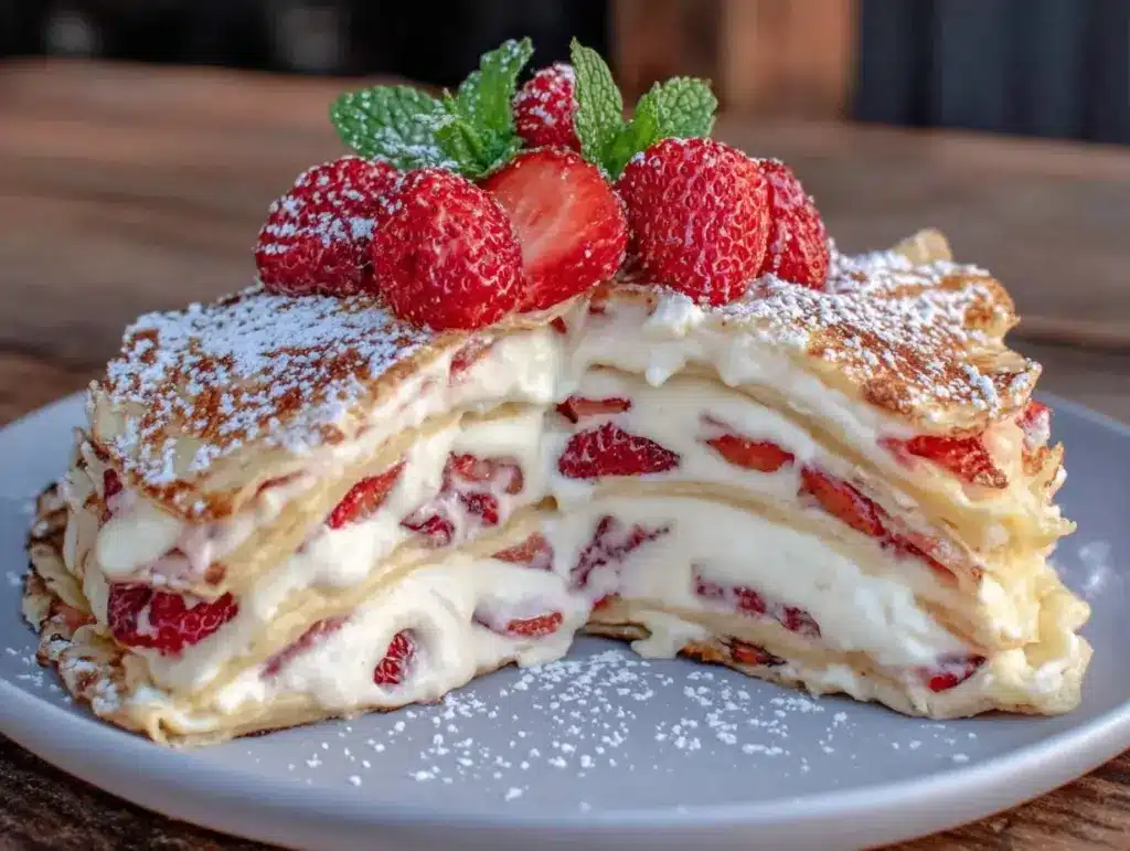 strawberry lemon crepe cake - featured image