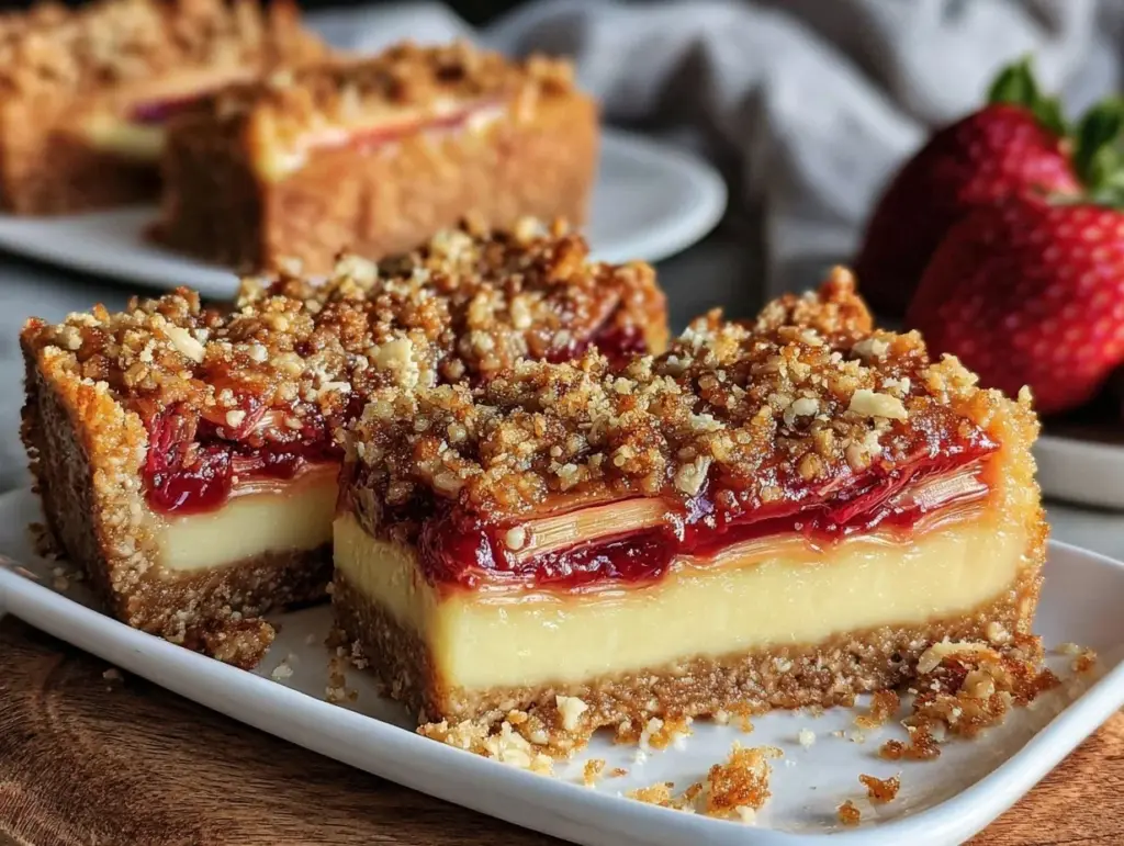 strawberry rhubarb custard bars - featured image
