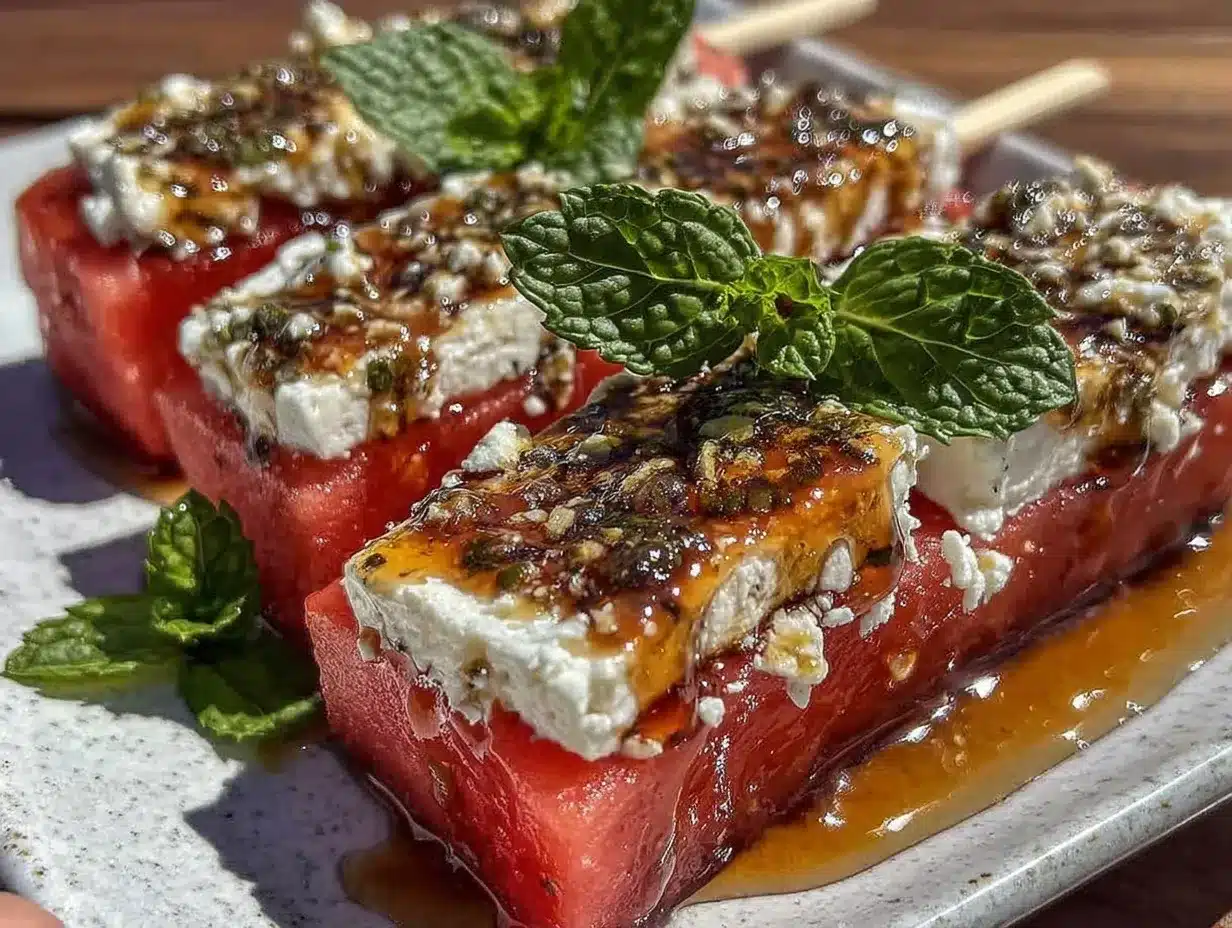 watermelon feta mint skewers preparation steps