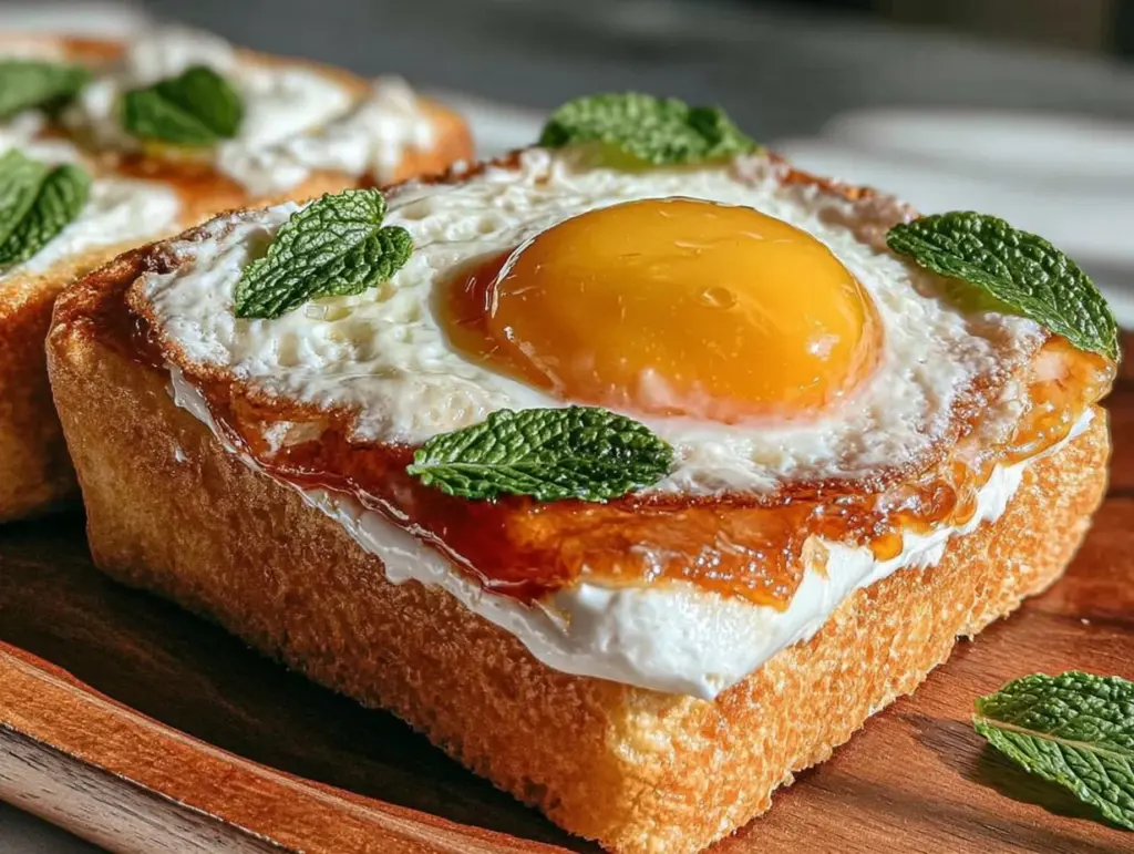 white chocolate mango fried egg toast - featured image