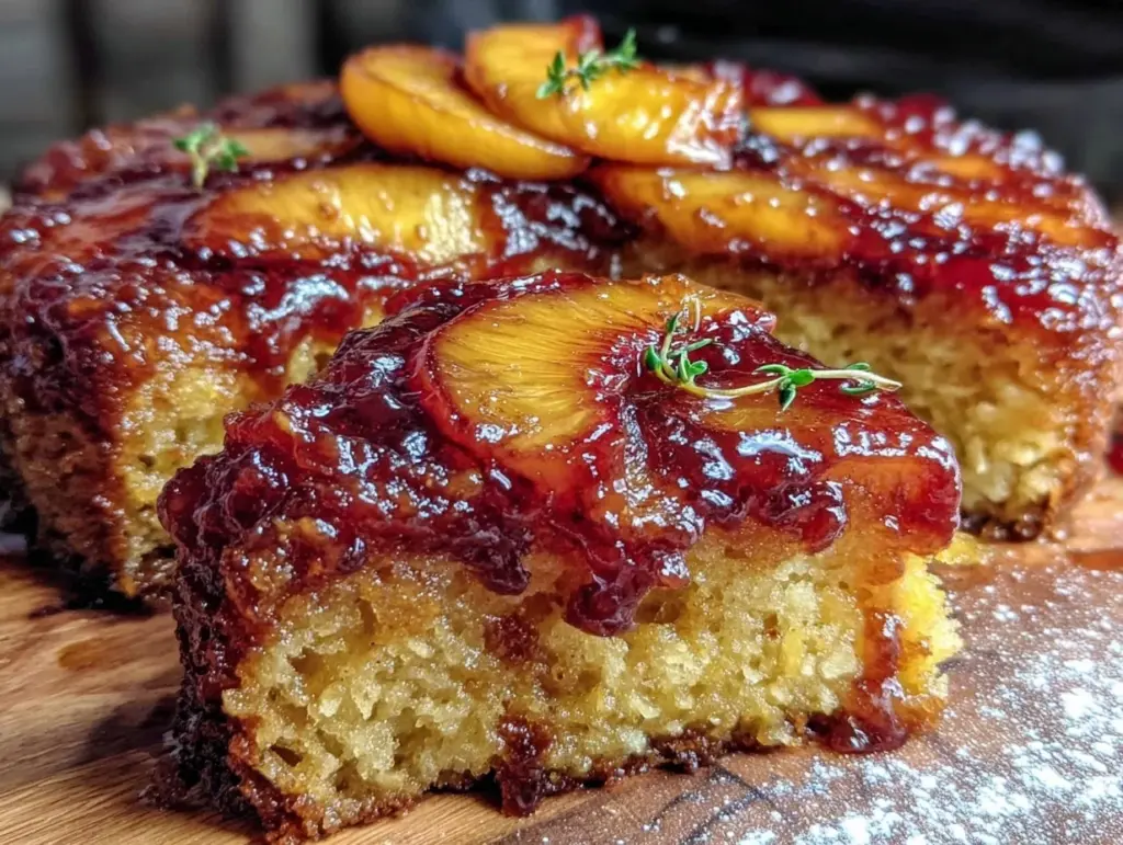 bourbon peach upside-down skillet cake - featured image