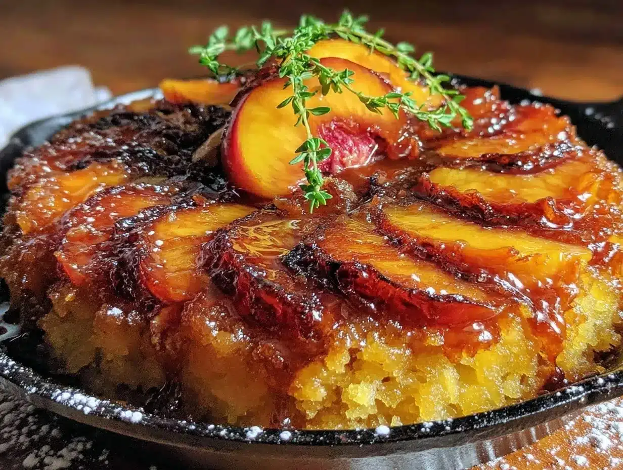 bourbon peach upside-down skillet cake preparation steps