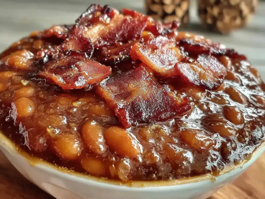 brown sugar baked beans slow cooker recipe - featured image