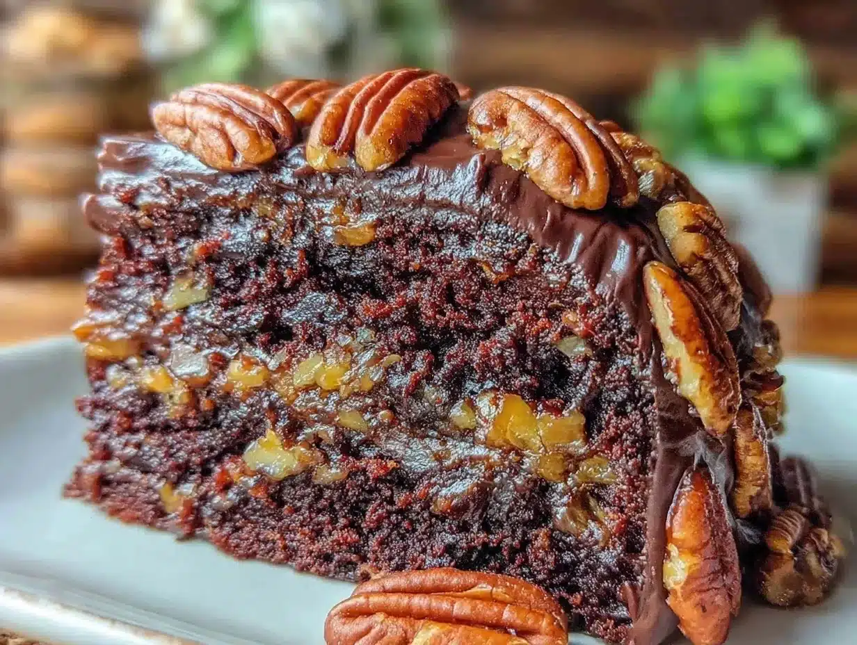 chocolate bourbon pecan layer cake preparation steps