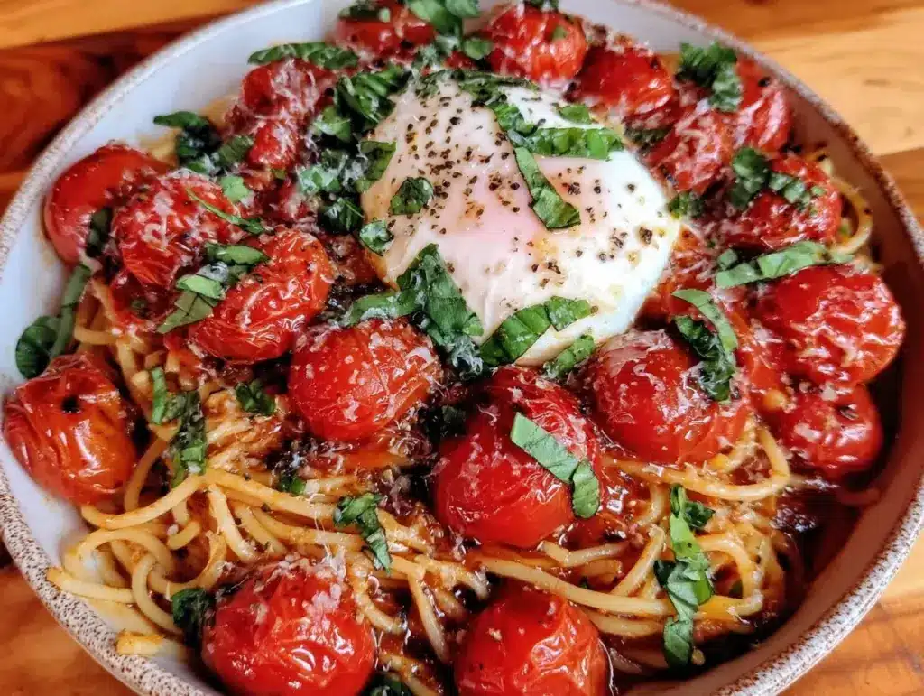 creamy burst cherry tomato pasta with burrata - featured image