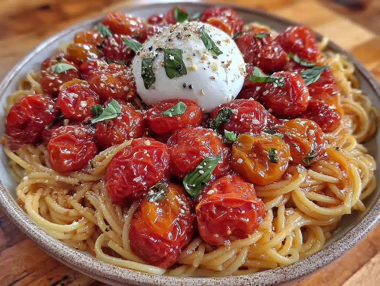creamy burst cherry tomato pasta with burrata preparation steps