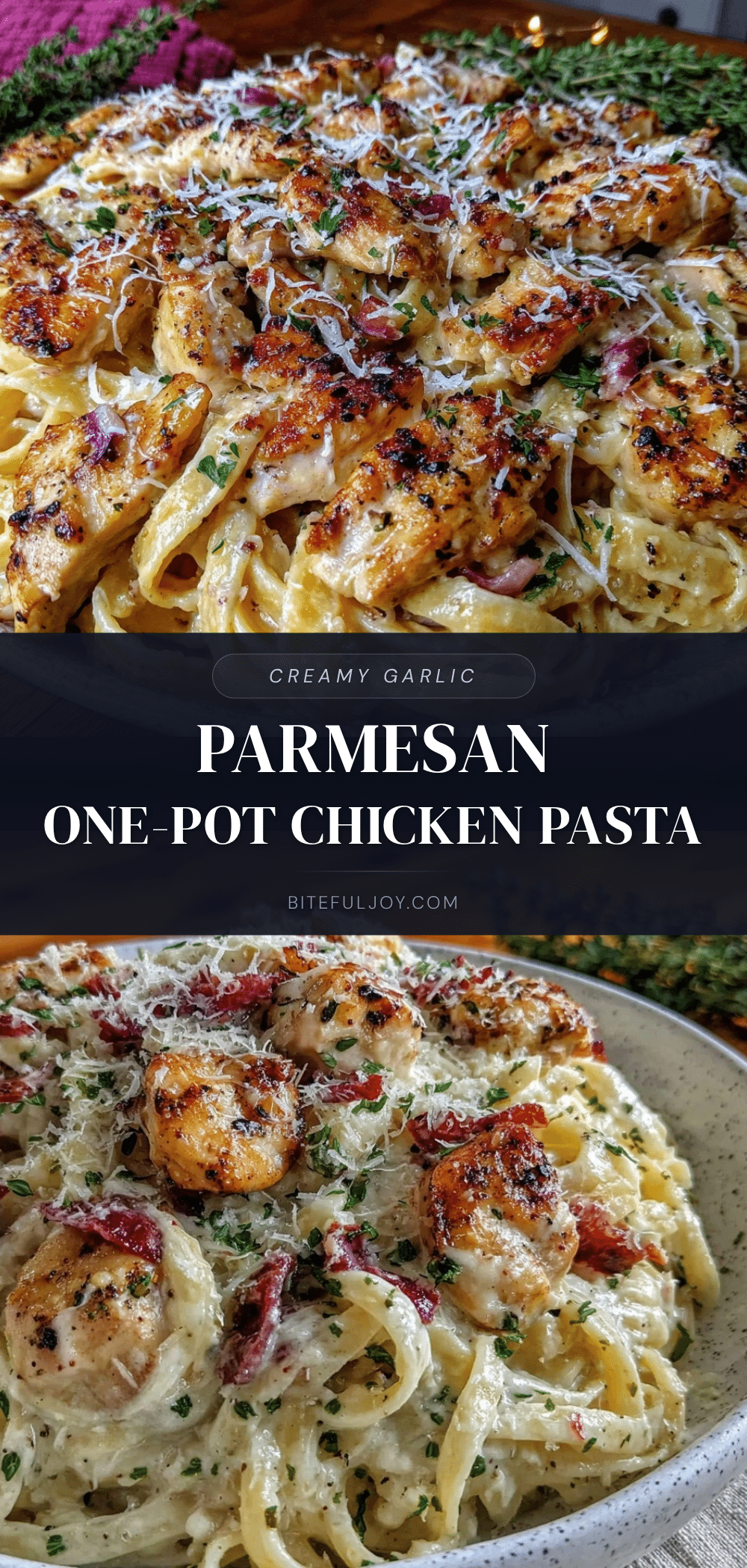 creamy garlic parmesan one-pot chicken pasta recipe
