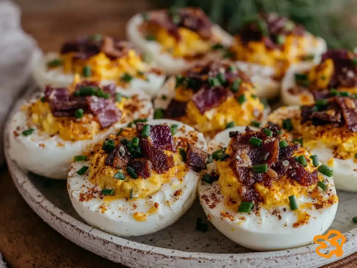 crispy deviled eggs with bacon and chives preparation steps